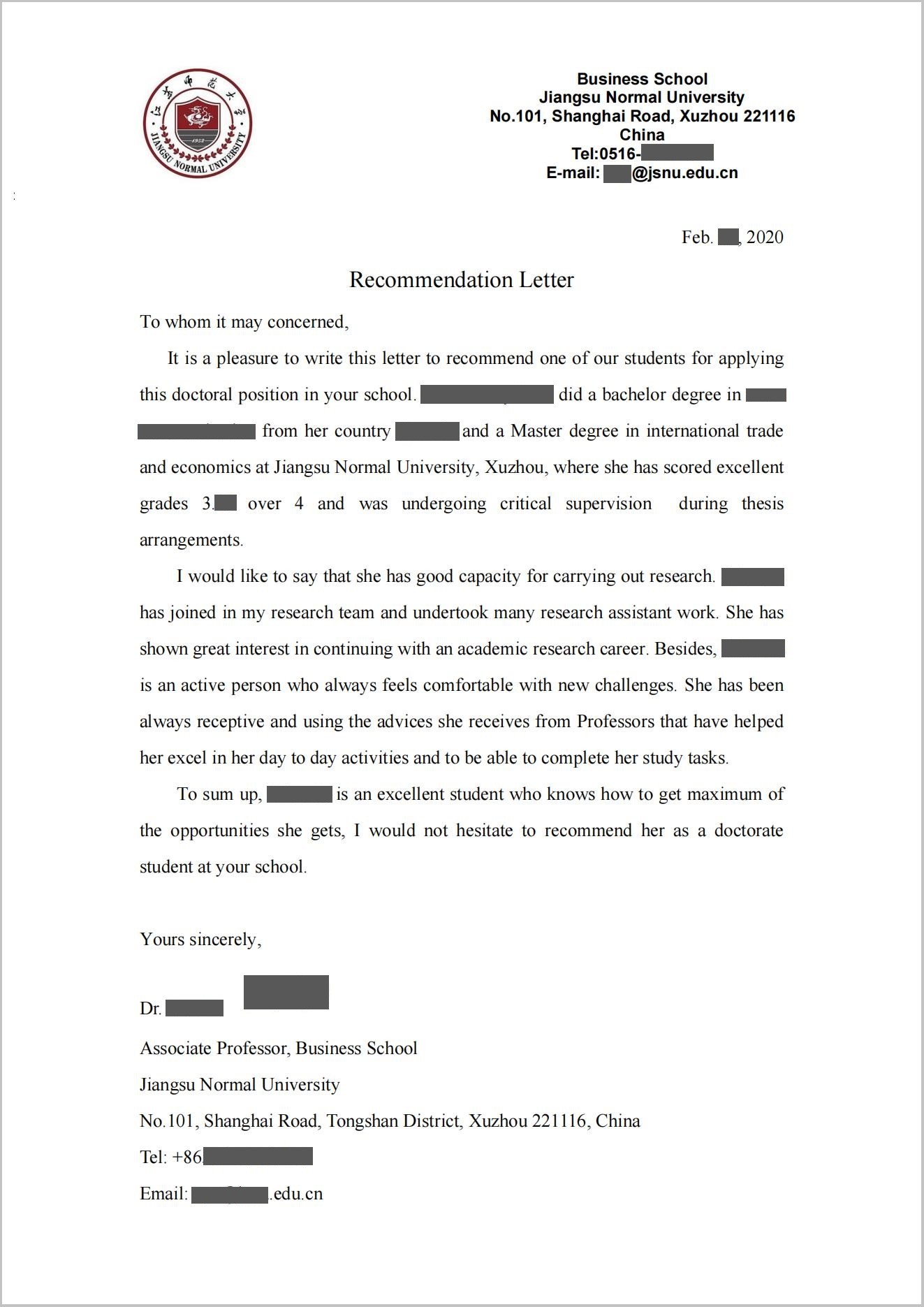 6 Recommendation Letter Samples For Graduate Applicants Standard 